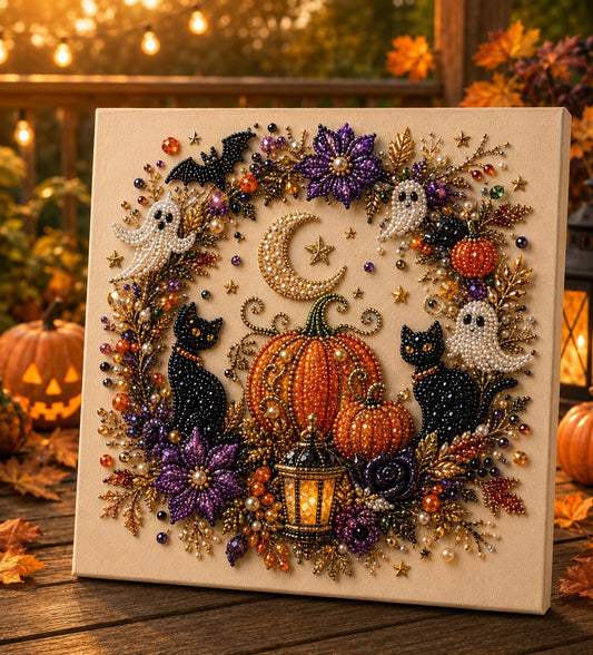 💥 Last Day 50% OFF👻✨50K+ SOLD!🎃 Halloween Pearl Art DIY Kit – No painting skills needed, just match & place pearls. Create spooky‑cute décor for a cosy autumn home! 🧵🖼️