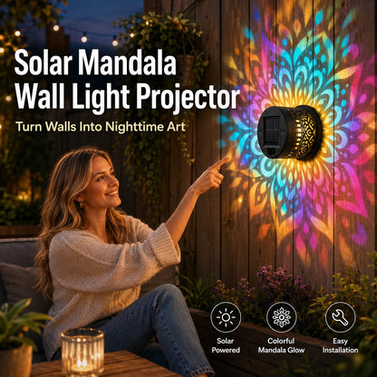🌀💥Limited Sale -50% OFF🌞💡Solar Mandala Wall Light | Outdoor Garden Fence Projector Lamp 🪐🌌