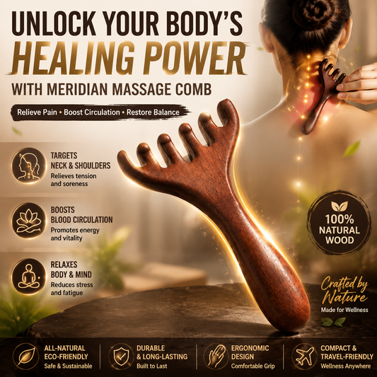 🛒 BUY 1 GET 1 FREE! ✨ 6-Point Meridian Comb – Acupressure Scalp Massager & Hair Remover, helps improve circulation and relaxation, with a natural wooden design 🌿💆‍♀️