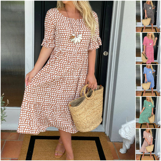 🎁 Hot Sale🎁50%OFF💥Round Neck Polka Dot Print Midi Dress