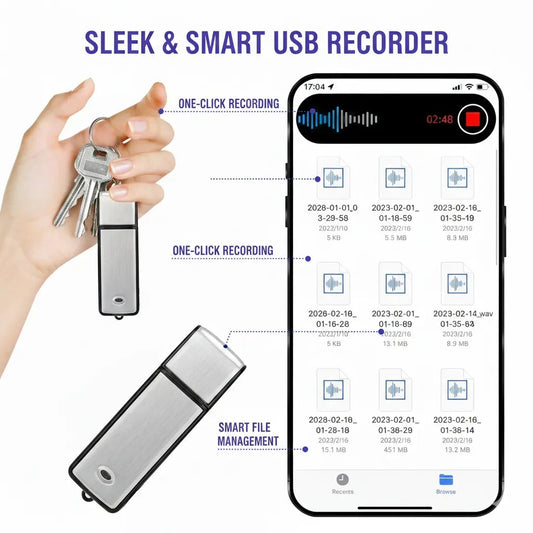 USB Flash Drive Voice Recorder 2-in-1 – Voice Activated, Smart Noise Reduction, Auto File Save