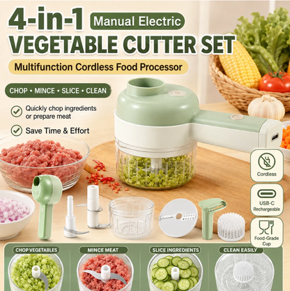 🔥Hot Sale 50% OFF🔥 4-in-1 Cordless Veggie Cutter Set – USB Rechargeable, for Garlic Ginger Chili 🧄