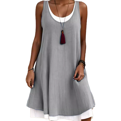 🔥Hot Sale 50% OFF🔥No Outfit Planning! Sleeveless Fake 2-Piece Dress – Effortless Chic