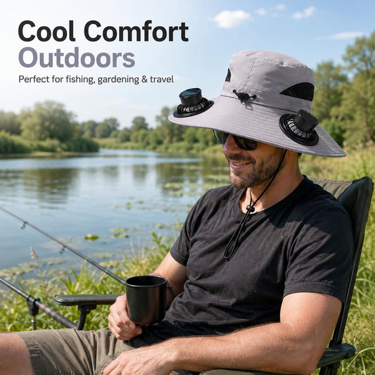 ☀️ Solar-Powered & Hands-Free! ✨ Outdoor Fan Hat Keeps You Cool Fishing, Mowing & Hiking. No Batteries Needed!