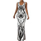 ⏳Time-Limited Special⏰Women's Classic Floral Print Maxi Dress – Bodycon, Side Slit, Porcelain Pattern 💙