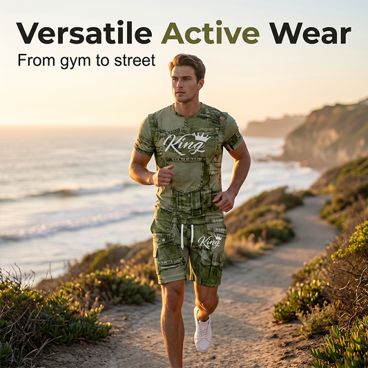 ⏳Time-Limited Special⏰Men's Casual Faux Denim Print T-Shirt & Shorts Set – Soft & breathable – Trendy denim look, perfect for summer or casual days 🩳✨