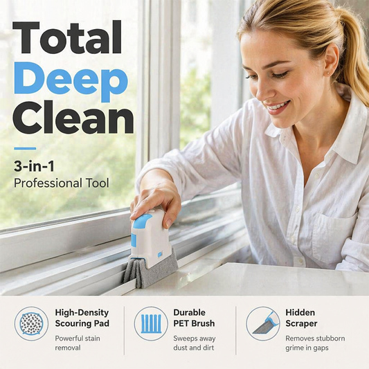 🔥Hot Sale 50% OFF🔥 Stop Picking Window Tracks with Your Fingernail! 3-in-1 Window Track Cleaning Tool – Brush + Scraper + Scrub Pad, Reaches Where Fingers Can't