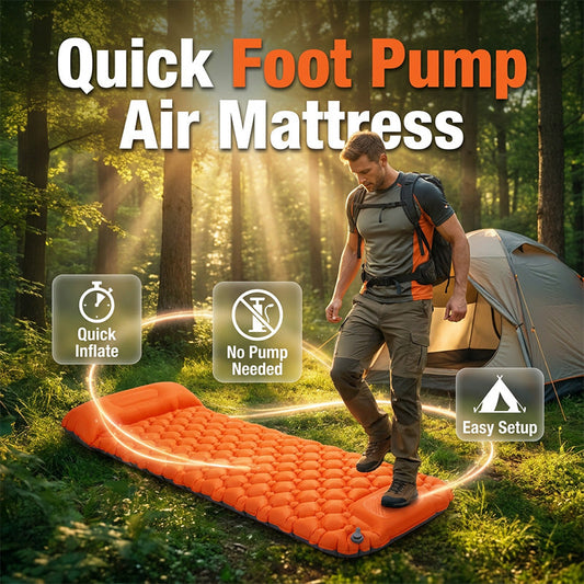 🔥Hot Sale 50% OFF🔥 Step. Inflate. Sleep. Foot-Pump Air Mattress – Built-in Foot Pump, No Electricity, 18" Flocked Top, 2-Way Valve, 5 Min Setup ✨
