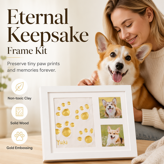 🔥Hot Sale 50% OFF🔥 Pet Paw Print Keepsake Kit – Non-Toxic Clay & Clean-Touch Ink, Wooden Frame 🐾