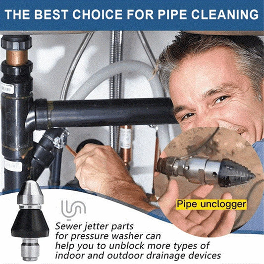 🔥Hot Sale 50% OFF🔥 High-Pressure Sewer Nozzle – 5000 PSI, 1 Front + 6 Rear Jets, 1/4" QC, Stainless 💦