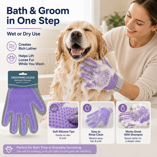 🔥Hot Sale 50% OFF🔥 Double-Sided Pet Grooming Glove – Deshedding & Hair Remover, Washable 🐾
