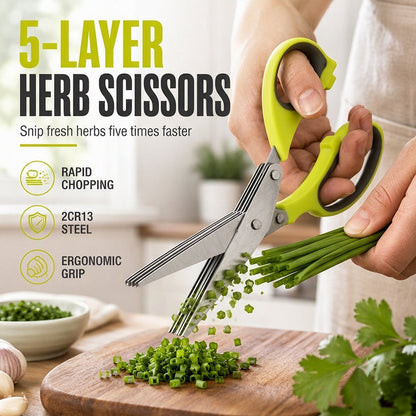 🔥Hot Sale 50% OFF🔥 Multi-Layer Stainless Steel Kitchen Scissors – 5-Blade Herb Scissors, Cuts Scallions & Herbs ✂️