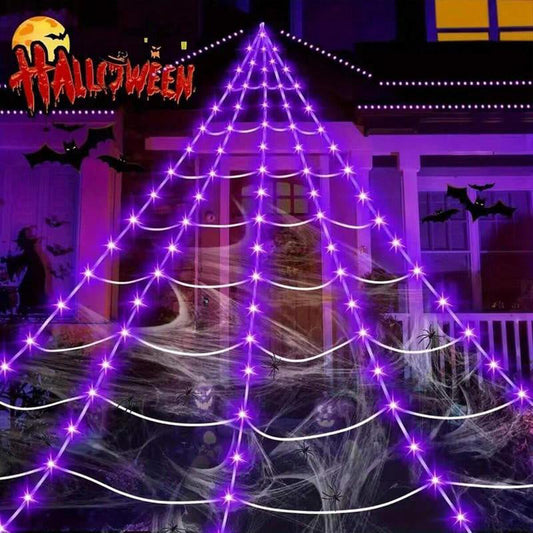 🔥Hot Sale 50% OFF🔥 Spider Web Hanging Light – 5m/196in LED Cobweb, 8 Modes, for Halloween & Gothic Room 🕸️
